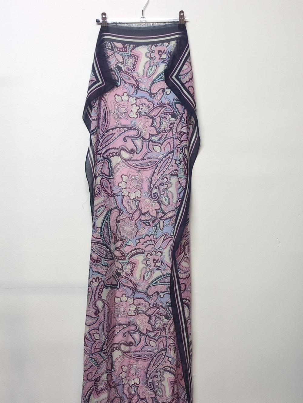 Navy Pink Paisley Print Long Wrap Scarf Rectangle
